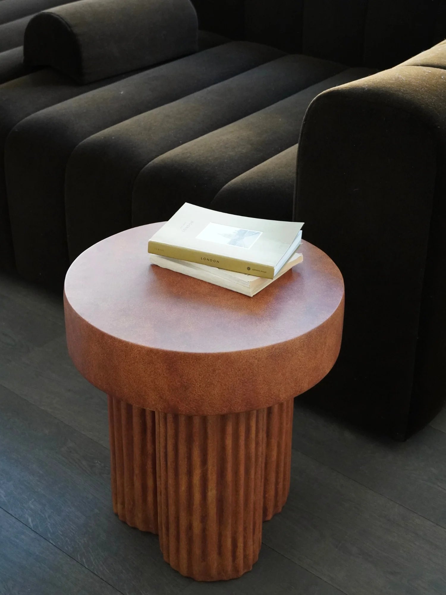 norr11 gear NORR11 Fluted Concrete Gear Side Table, Brutalist Design Clay