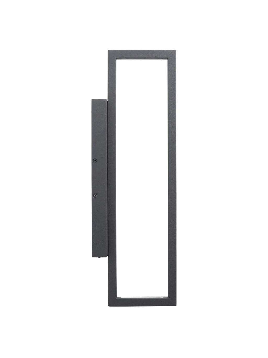 Kristina Dam Geometric Wall Lamp, a modern minimalist wall light crafted from durable matte black metal, featuring a sleek rectangular open frame design with a subtle textured finish. This contemporary LED wall lamp provides architectural illumination, creating a striking visual statement. Perfect as a designer wall sconce for living rooms, bedrooms, or entryways in industrial chic or modern interiors.