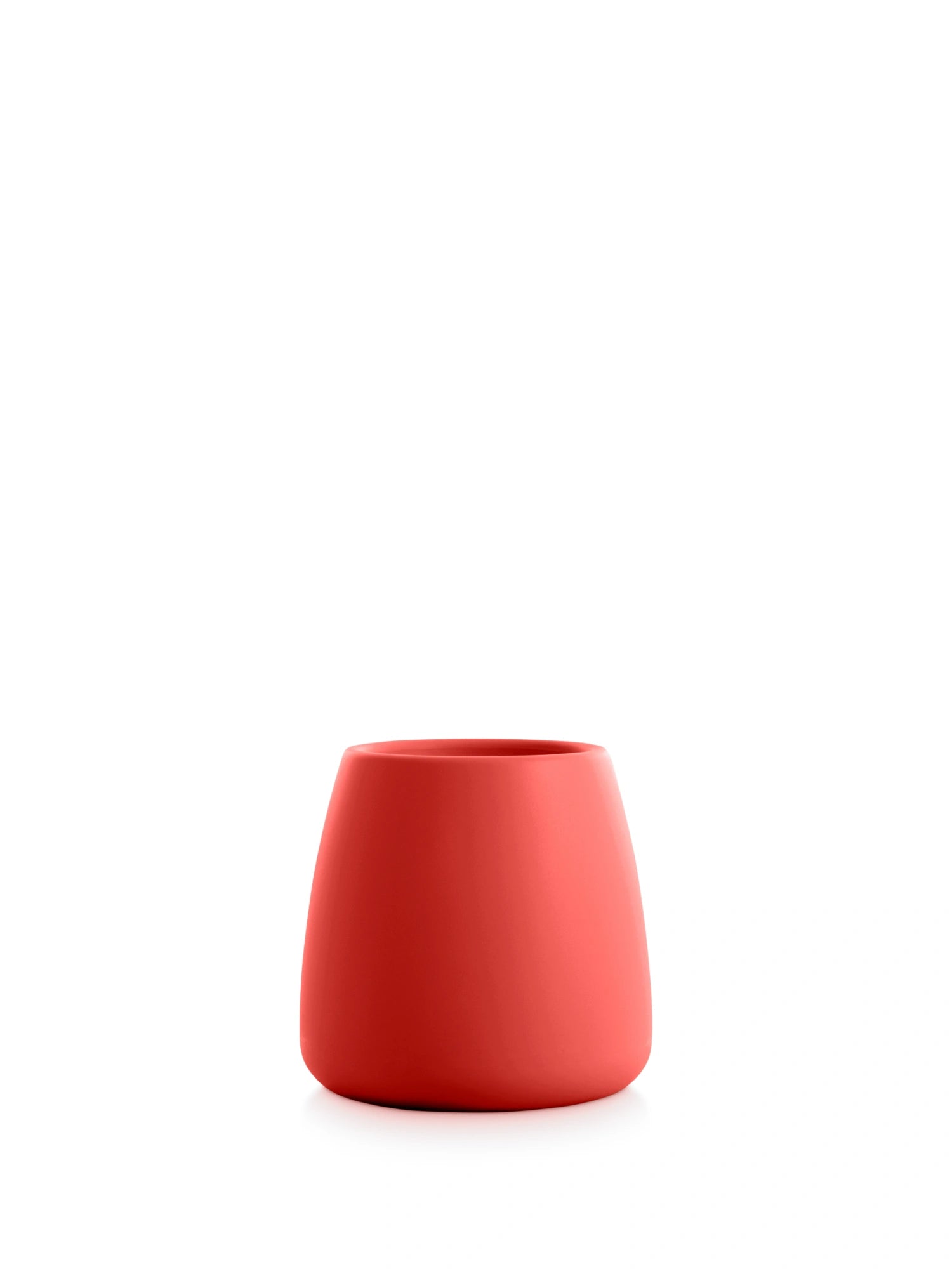Diabla Gobi 1 Planter in vibrant matte red, showcasing its contemporary, rounded, and slightly taller design. This eye-catching, durable planter is displayed on a clean white background.