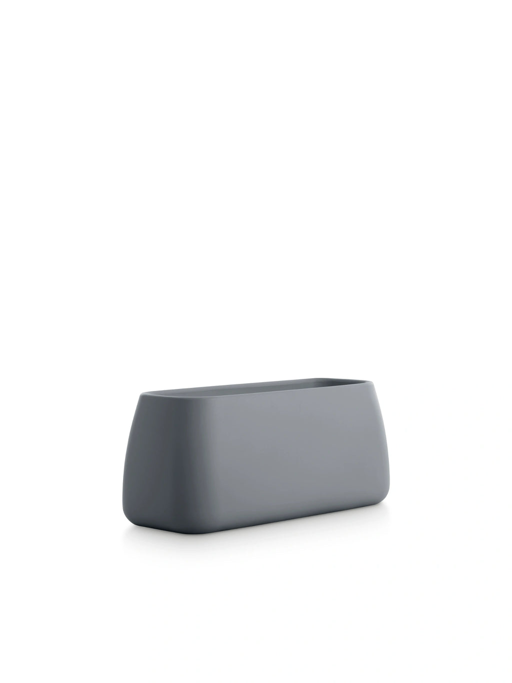 Diabla Gobi 5 Planter in sophisticated anthracite grey, highlighting its sleek, minimalist rectangular form with subtle curves and a refined, textured finish, displayed on a bright white background.