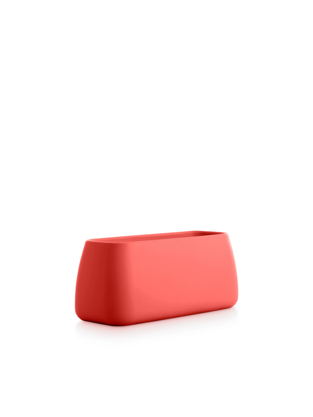 Diabla Gobi 5 Planter in vibrant red, featuring a modern, elongated rectangular design with gently curved sides and a smooth, matte finish, presented on a crisp white background.
