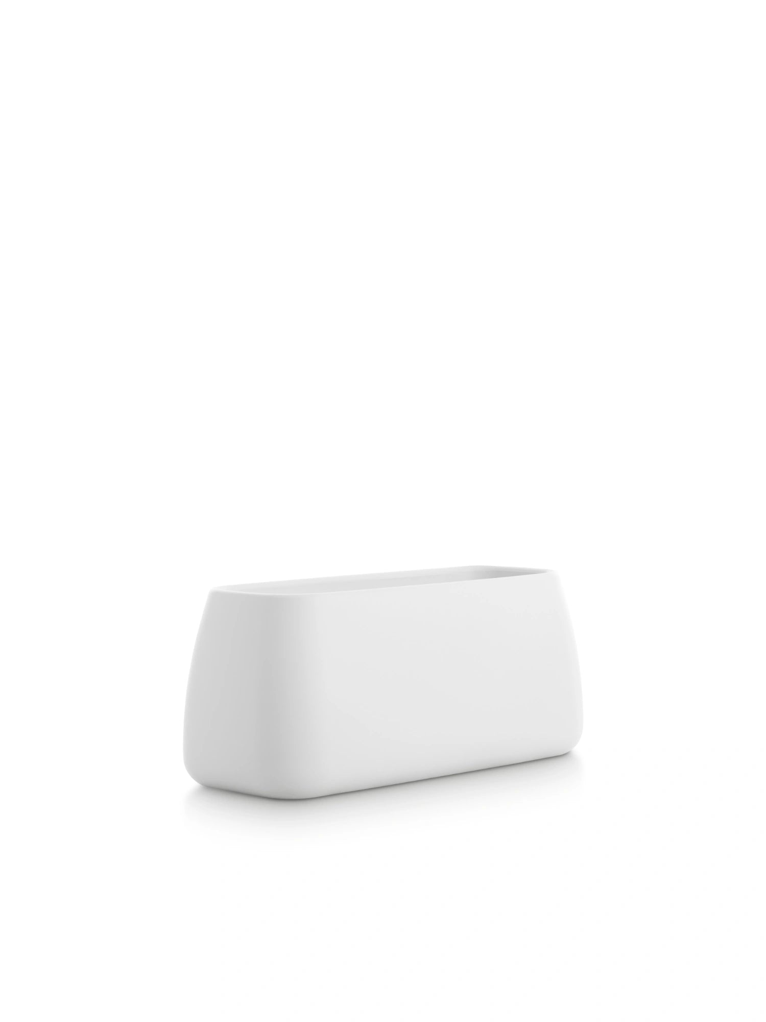 Diabla Gobi 5 Planter in pristine white, showcasing its elegant, elongated rectangular shape with softly rounded edges, crafted from durable, smooth material, displayed on a clean white background.