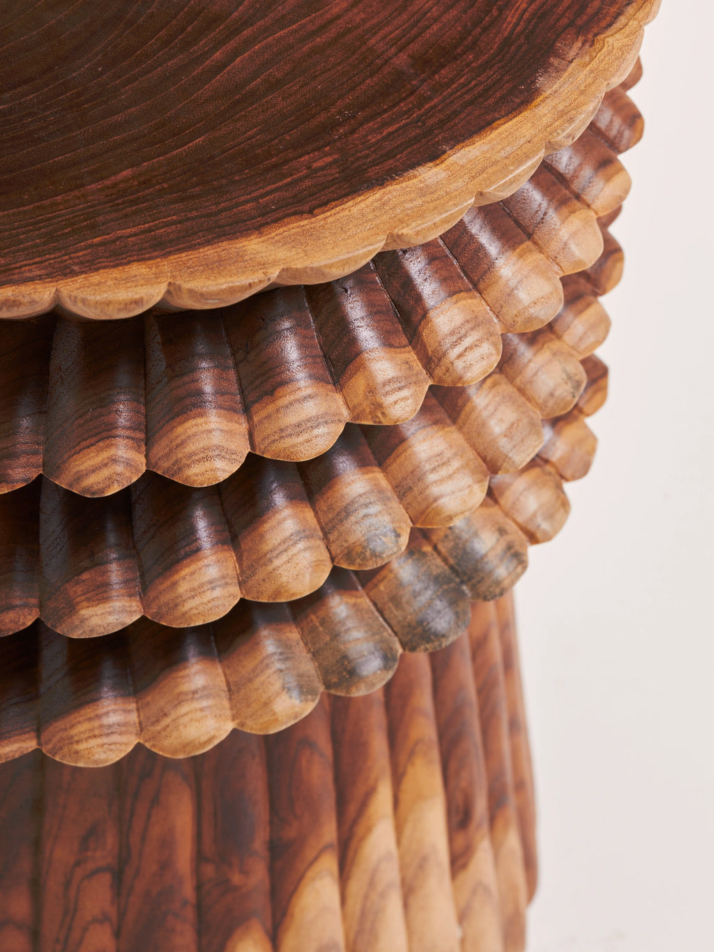Heaps & Woods Bruna Stool, a striking organic modern solid wood stool handcrafted with a rich dark brown finish and distinctive natural wood grain.