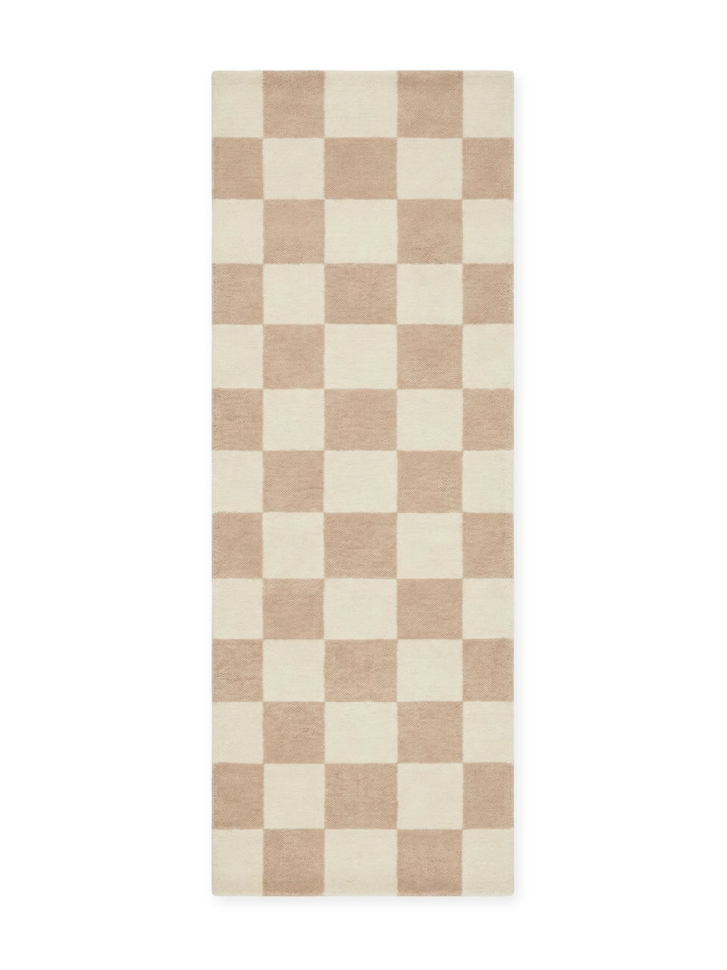 Tinted Objects Hafstrom Wool Runner Rug, featuring a modern checkered pattern in soft cream and light beige tones with a textured, durable wool pile. This stylish runner rug is perfect for adding warmth and contemporary design to hallways, entryways, or kitchens for homeowners seeking elegant accents.