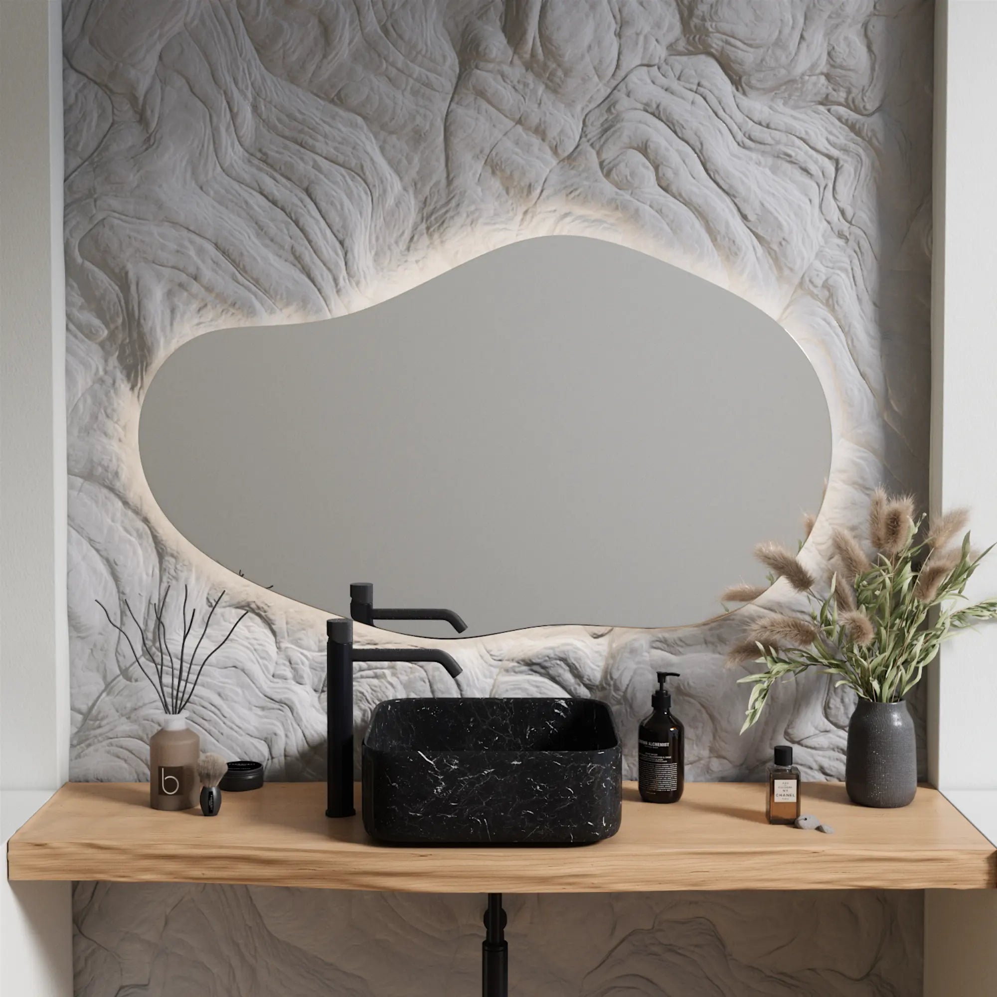Cloud Mirror with Lights 55 x 100 cm 21.65 x 39.37 in Warm 3000k Power Connection 1