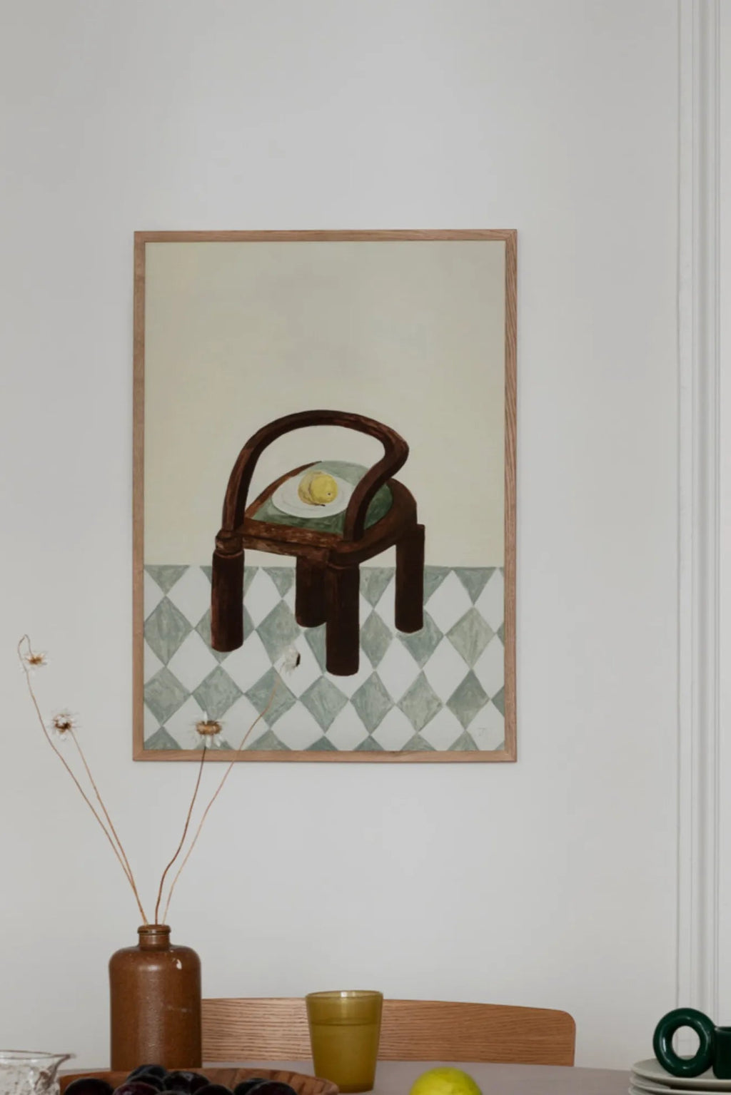 Chair with Fruit in a Garden by the Lake on a Sunny Day