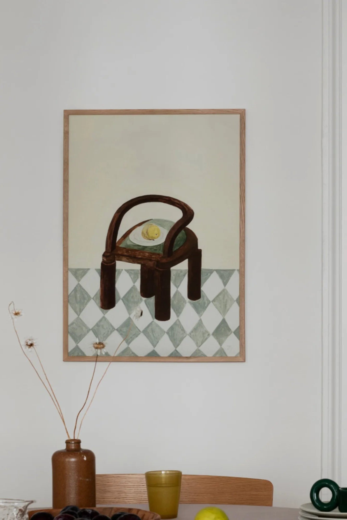 Chair with Fruit in a Garden by the Lake on a Sunny Day