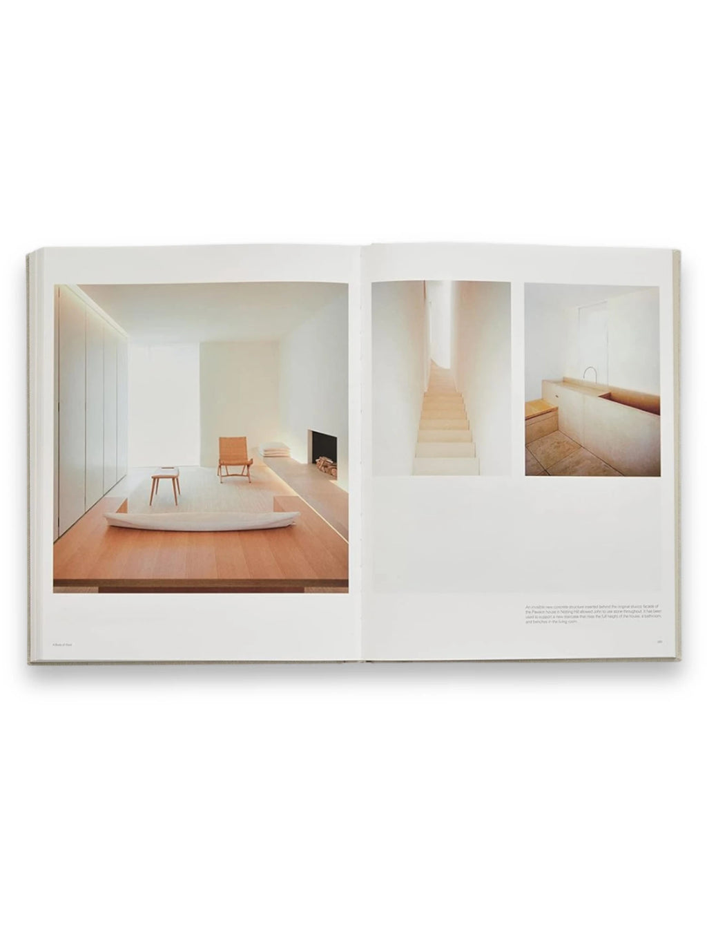 Book John Pawson - Making Life Simpler, an open book showcasing minimalist interior design images with light wood floors, white walls, and clean lines. This architecture and design book is perfect for enthusiasts of modern, minimalist living and interior design inspiration.