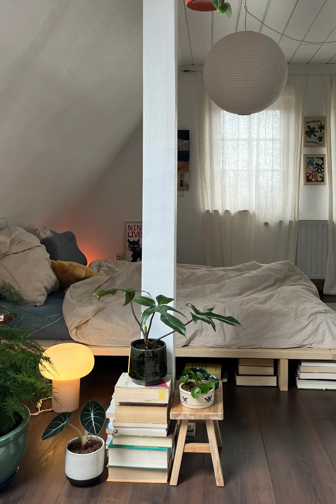 Handcrafted Japan Bed made from raw, natural materials for a rustic and authentic look and feel, perfect for a minimalist and serene bedroom decor