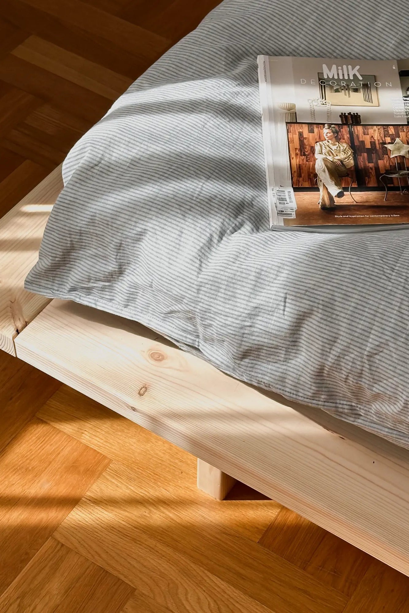 Handcrafted raw Japan bed made from natural wood with modern design