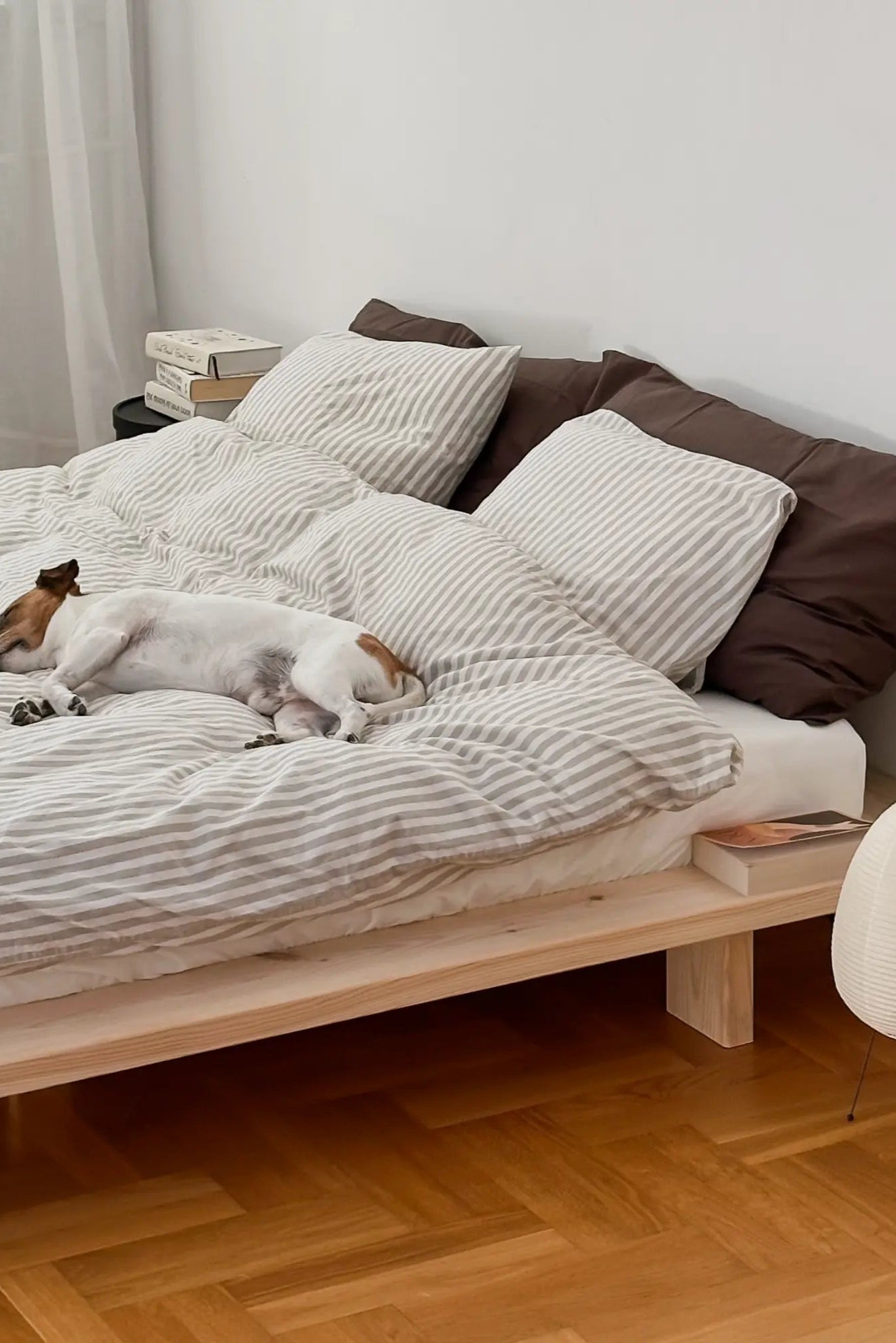 Handcrafted raw Japan bed made from natural wood with minimalist design