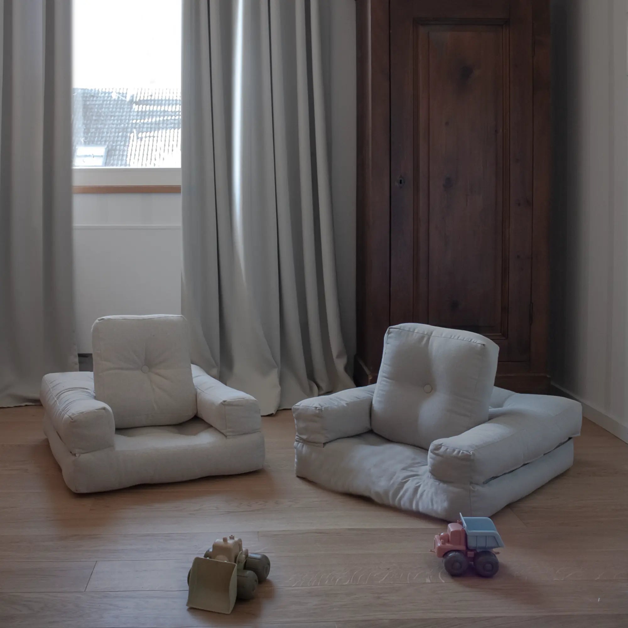 Mini Cube Chair displayed in a playful and eye-catching patterned fabric