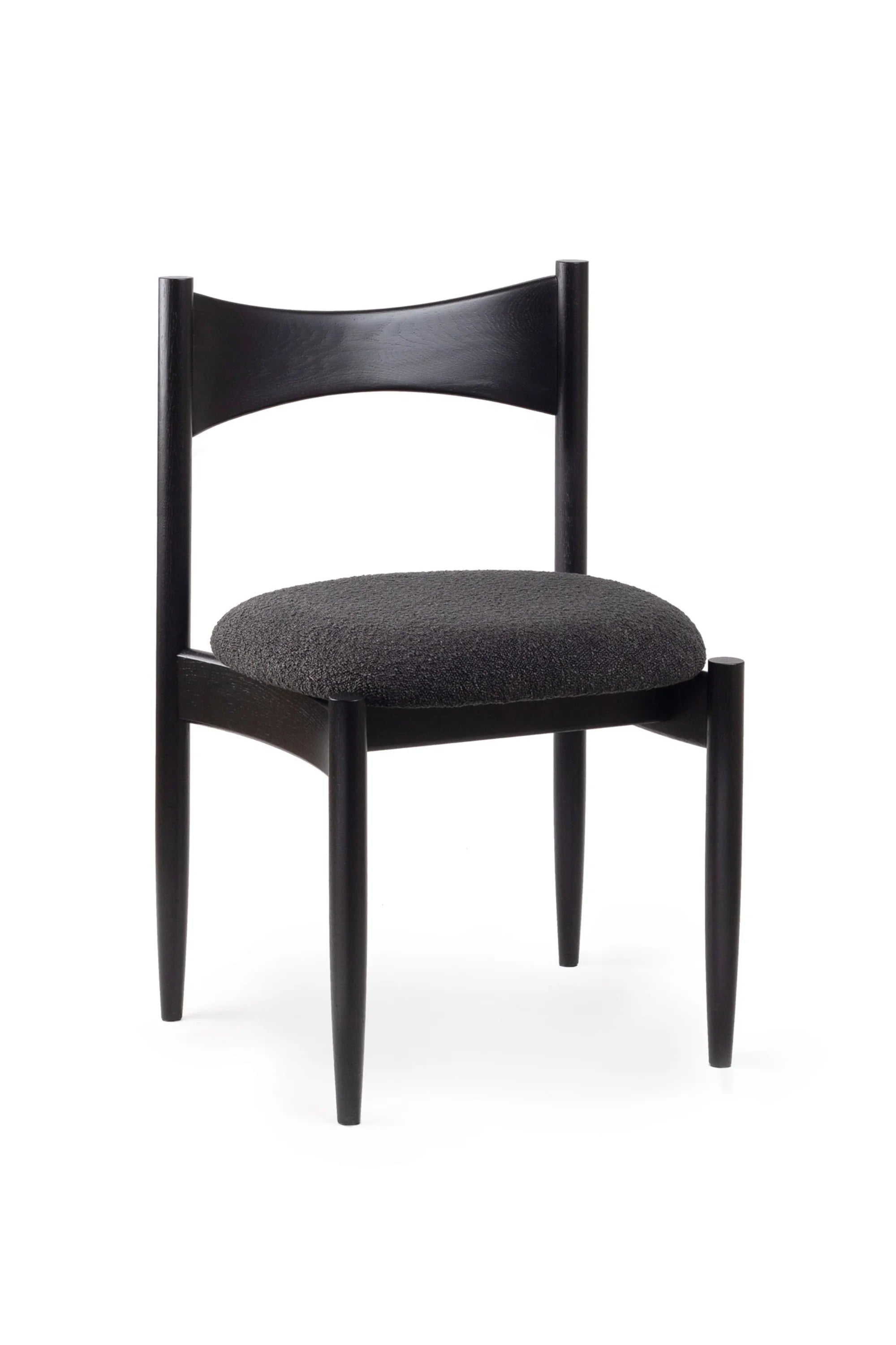 Black chair with a gray cushion on a white background