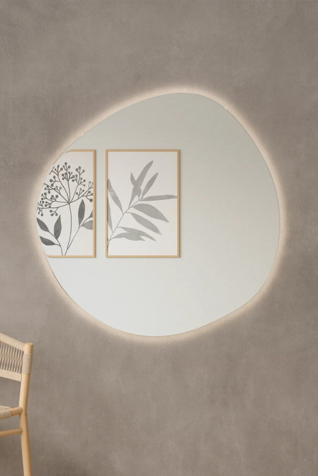 Pebble Mirror with Lights adding a touch of sophistication to hallway decor