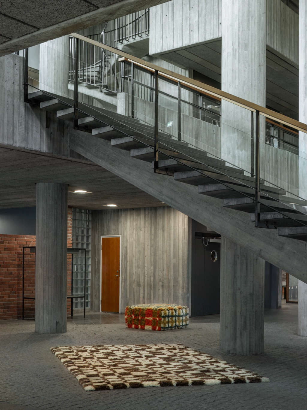 Layered Chestnut Shaggy Rug, a rectangular area rug with a stylish brown and white checkerboard pattern and plush, deep pile texture. Perfect for adding warmth and modern comfort to any living space.