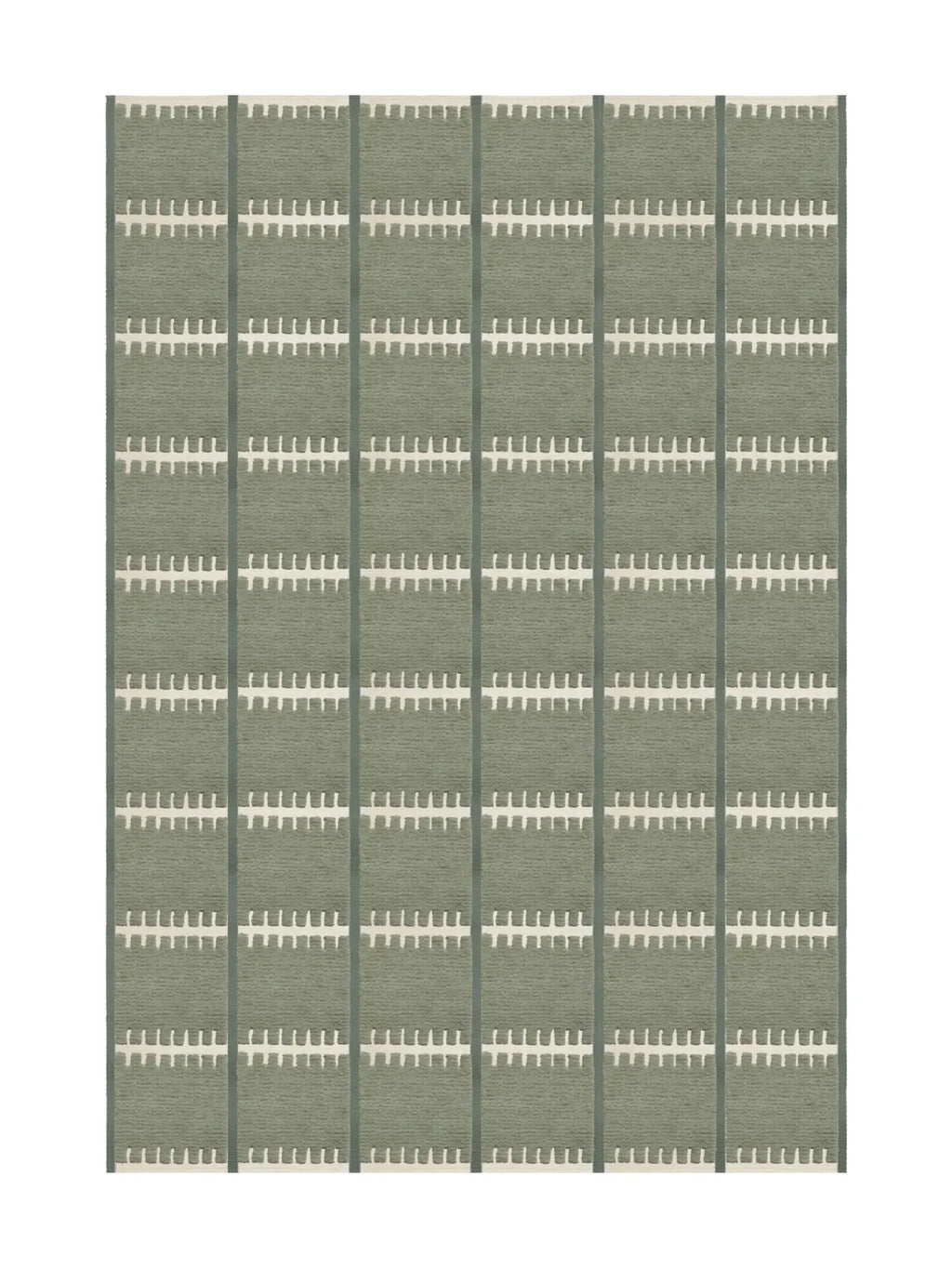 Layered Lilly Wool Rug, a hand-tufted soft green wool area rug featuring a modern abstract geometric pattern with light cream horizontal dashed lines and subtle vertical stripes. Perfect for adding...