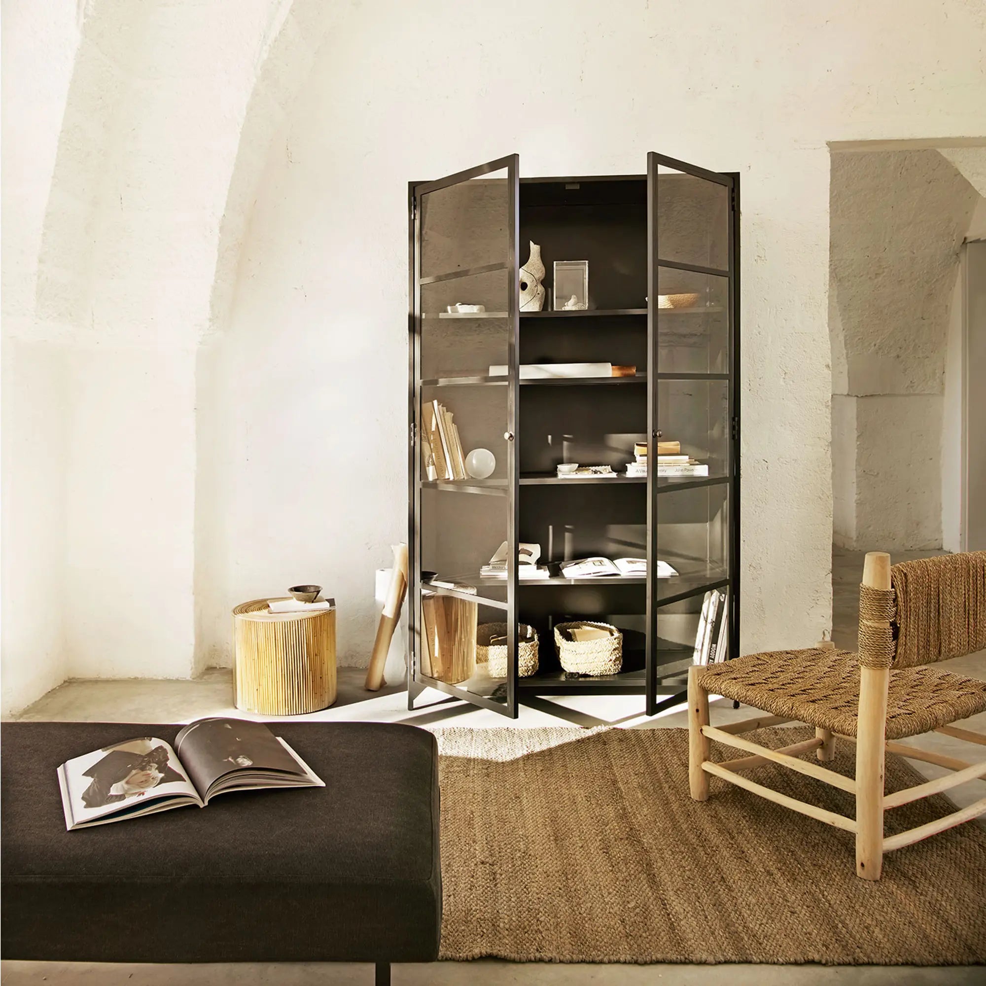 Metal 2-Door Cabinet in Black with Adjustable Shelves and Lockable Doors
