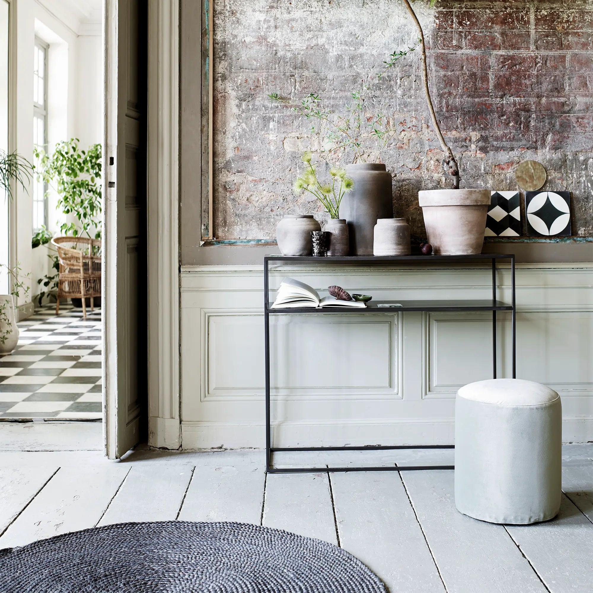 Slim Metal Console Table with Gold Finish and Marble Top