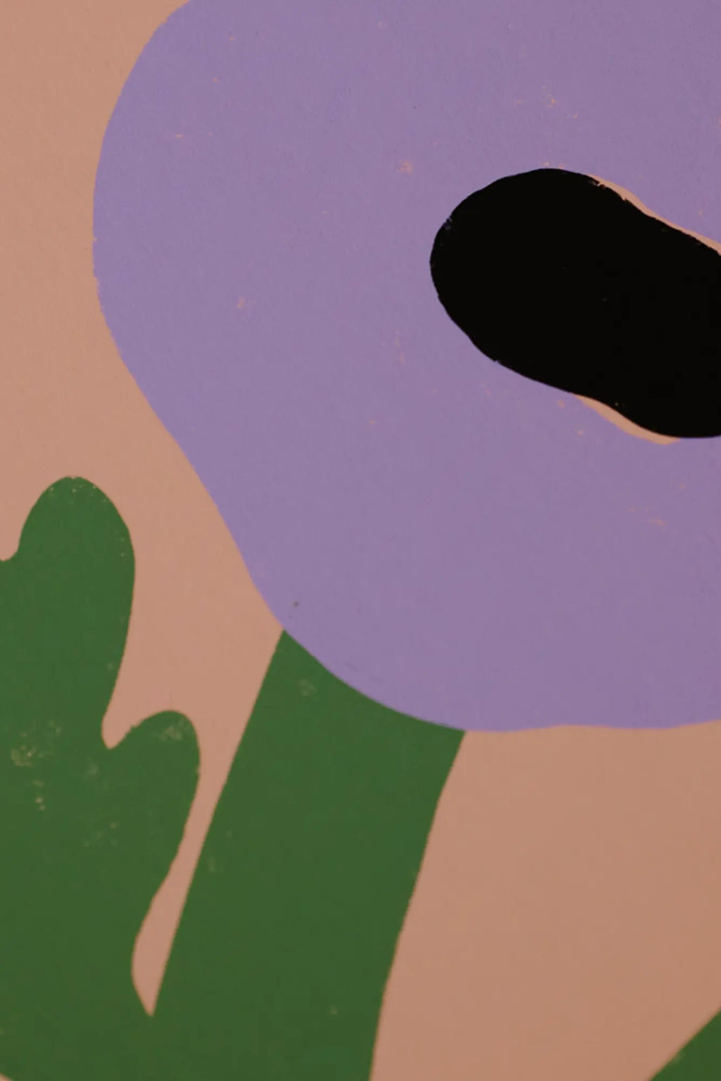 The Poster Club Purple Poppies, a vibrant abstract floral art print showcasing bold, organic shapes in lilac purple, deep green, and black, set against a warm beige background. This contemporary minimalist poster is ideal for adding modern wall art to a living room, bedroom, or gallery wall.