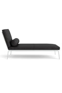 Modern black chaise lounge with cylindrical pillow on a white background