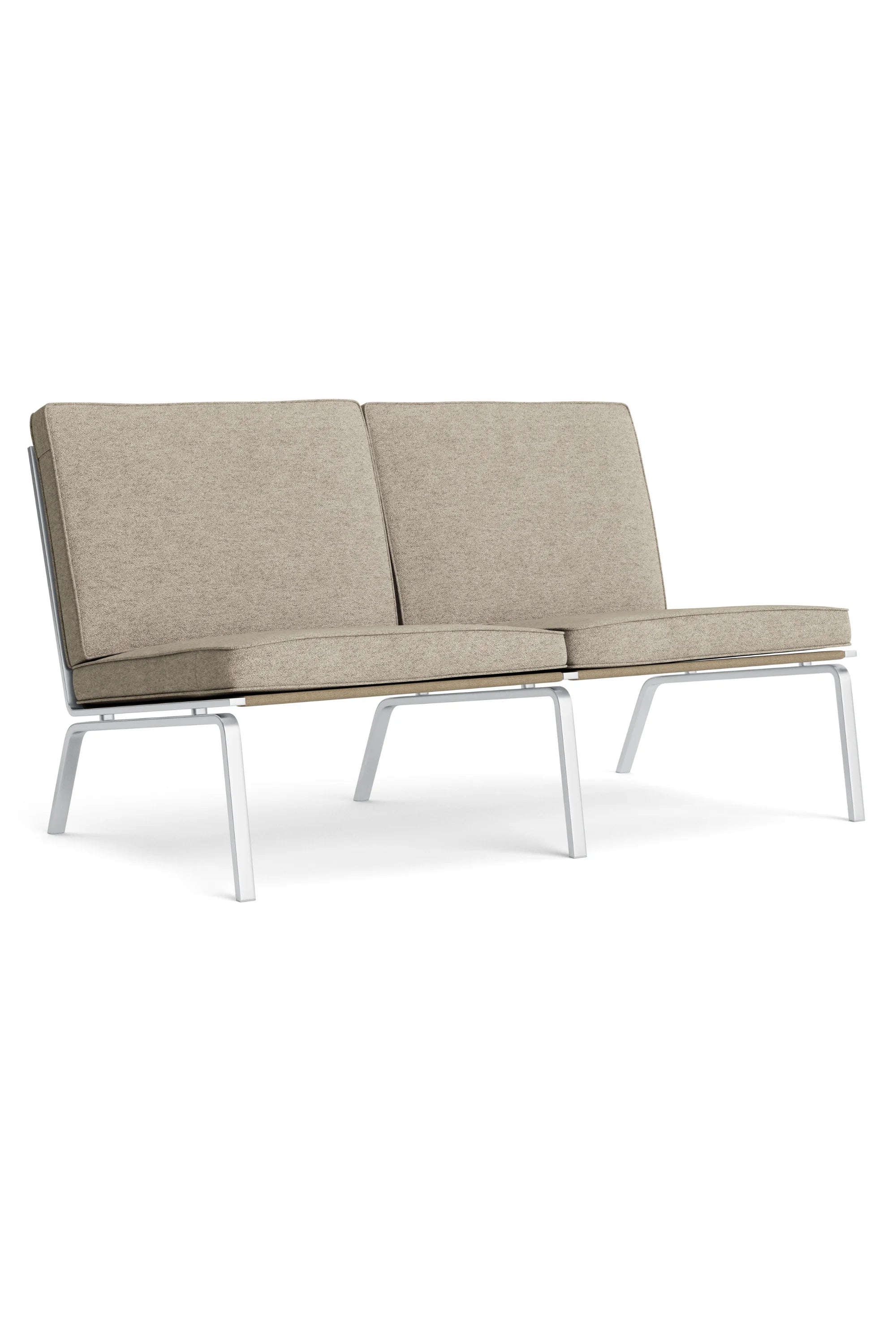 Modern beige sofa with metal legs on a white background