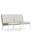 Modern white sofa with wooden frame on a white background