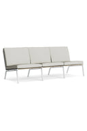 Modern outdoor sofa with glass panels on a white background