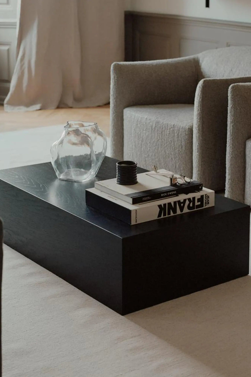 Minimalist coffee table with clean lines and functional drawer