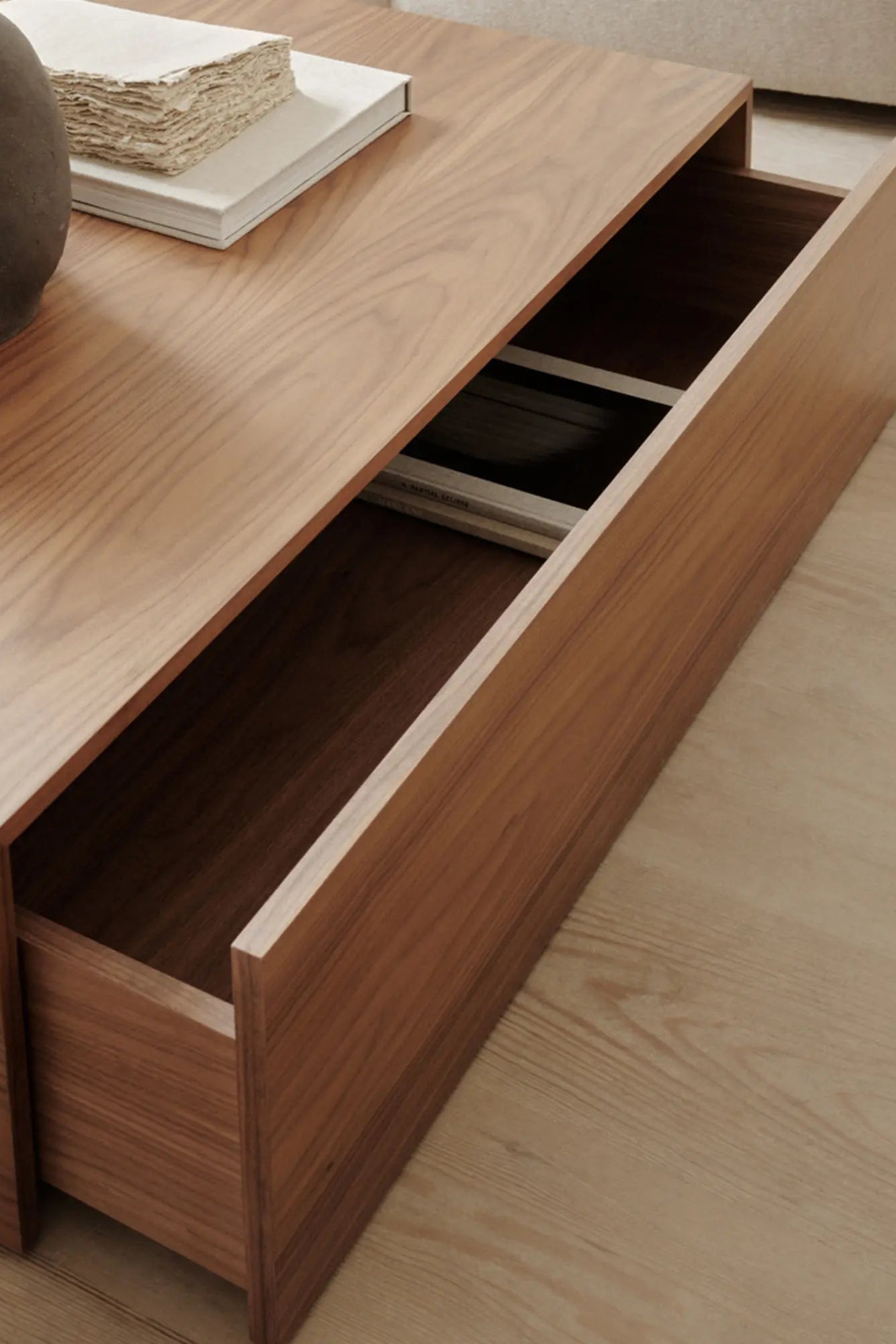  Rustic wooden coffee table with convenient pull-out drawer 
