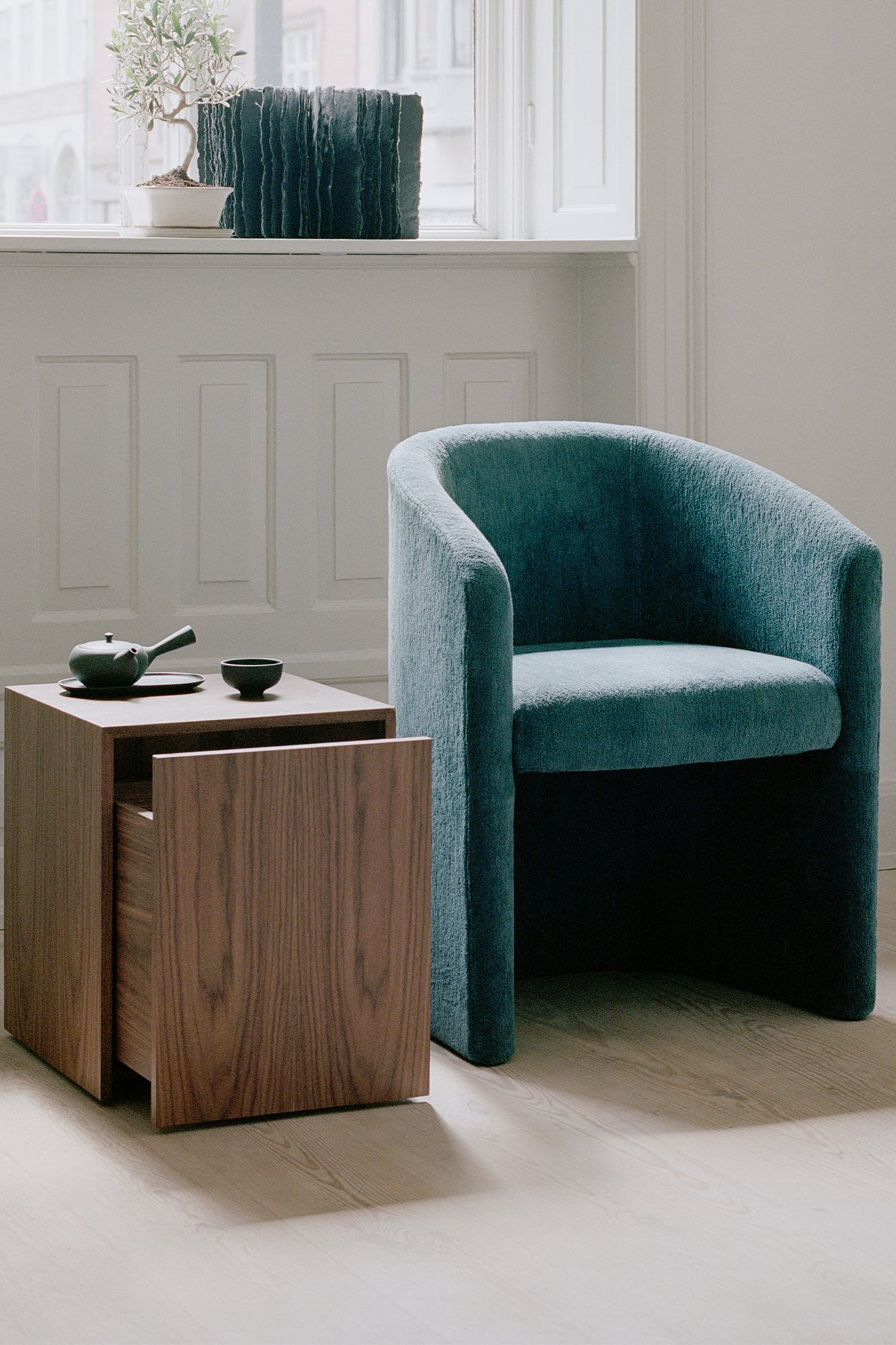 Contemporary living room furniture with storage space for books and accessories