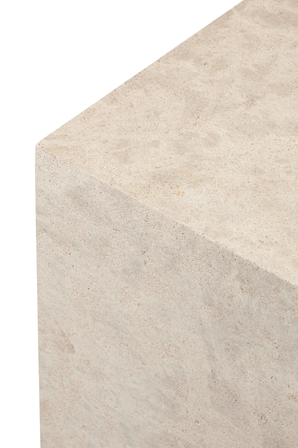 Mater Mater Cube, a close-up detail of the sustainable light beige wood waste material, highlighting its unique, subtly textured surface and natural variations, demonstrating the eco-friendly and robust construction of this modern cube.