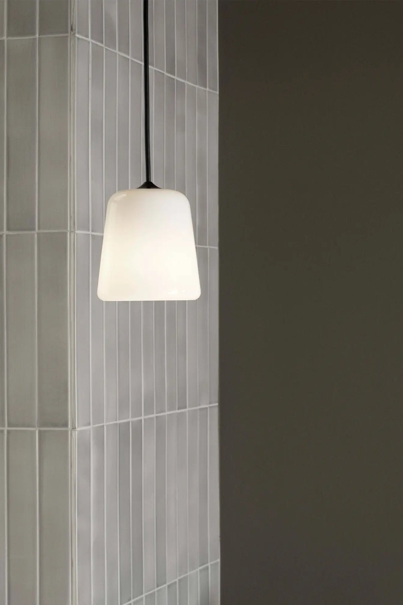 Minimalist Material Pendant Lamp with black metal frame and white fabric shade