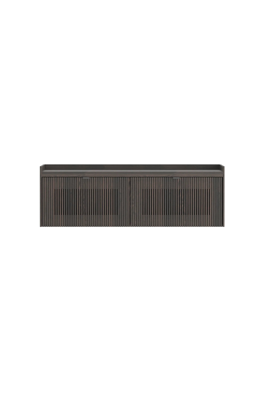 TAMO Meda 2 TV Unit, a minimal rectangular wooden media console in dark grey with a slatted facade and subtle integrated handles, featured on a white background. This premium modern entertainment unit is perfect for contemporary living spaces.