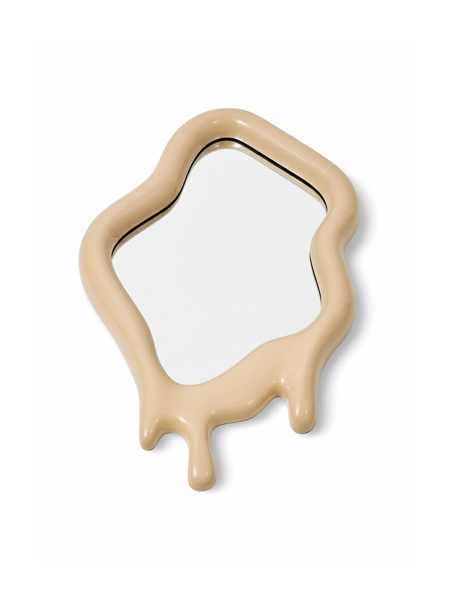 Beige hand mirror on a white background