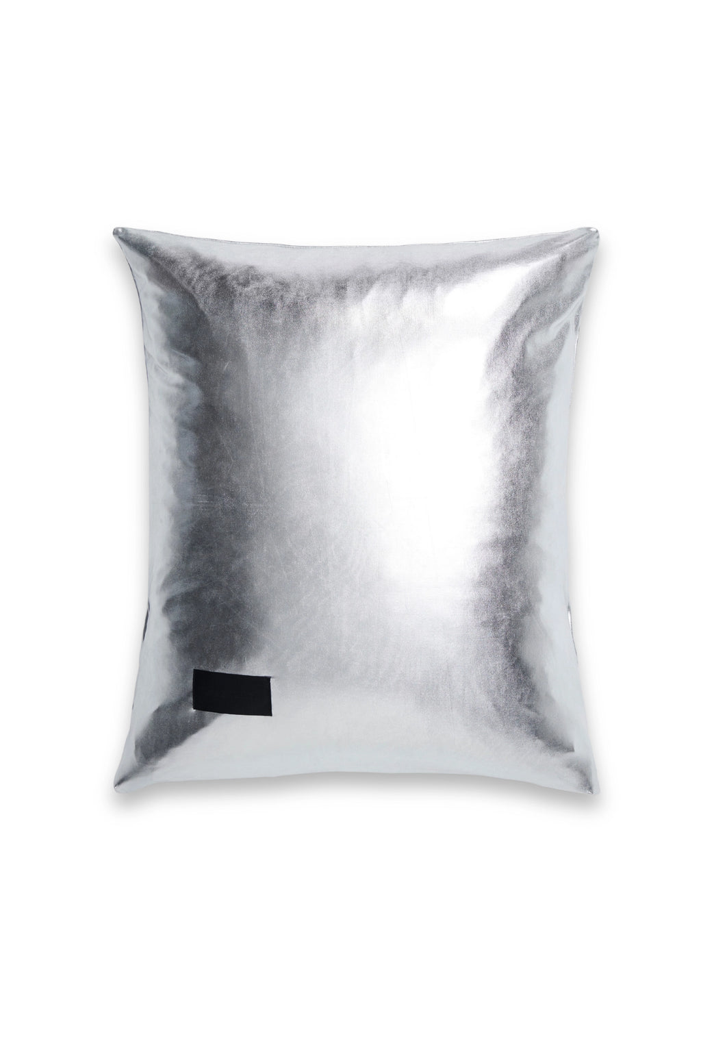 Magniberg Nude Metallic Jersey Pillow Case, a contemporary square pillowcase crafted from shimmering metallic silver jersey fabric, featuring a unique crinkled texture that reflects light for a dynamic, modern aesthetic.