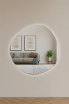 Round Pebble Mirror with Lights in contemporary bedroom decor
