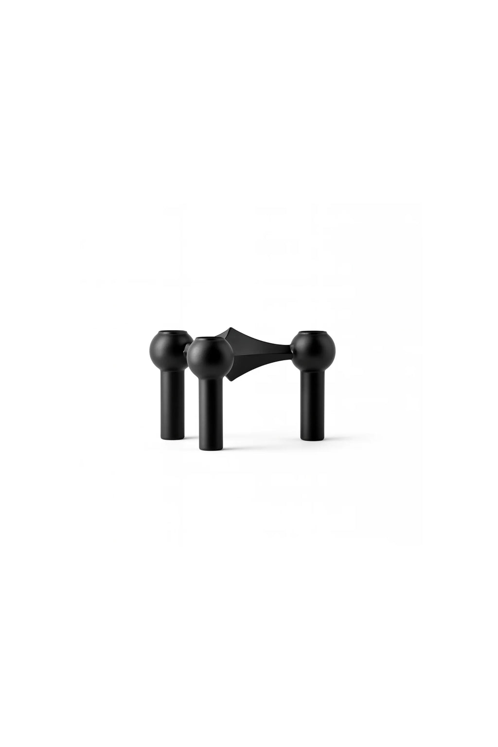 Stoff Nagel Nagel Candle Holder in a sleek, modern matte black finish, showcasing its iconic modular design with three spherical candle cups, displayed on a clean white background.