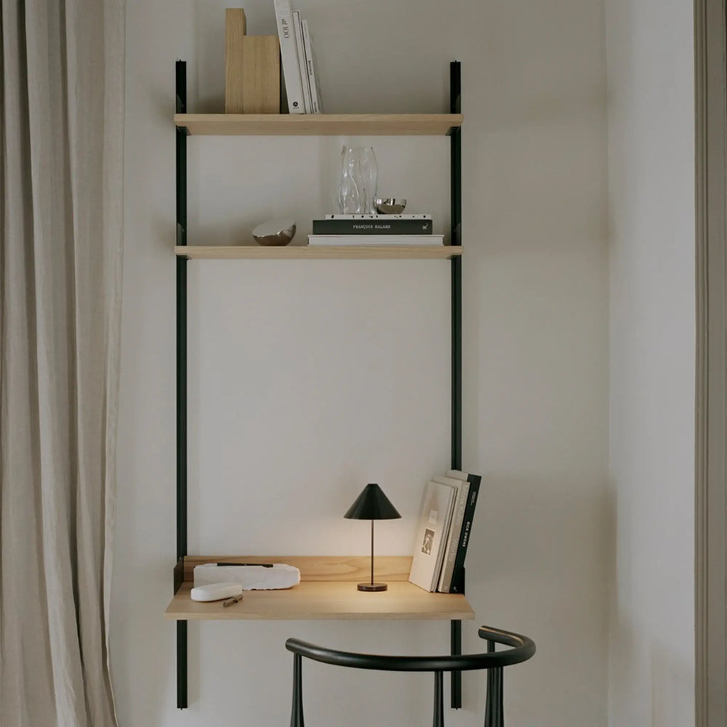  Study shelf with sliding doors and hidden storage compartments