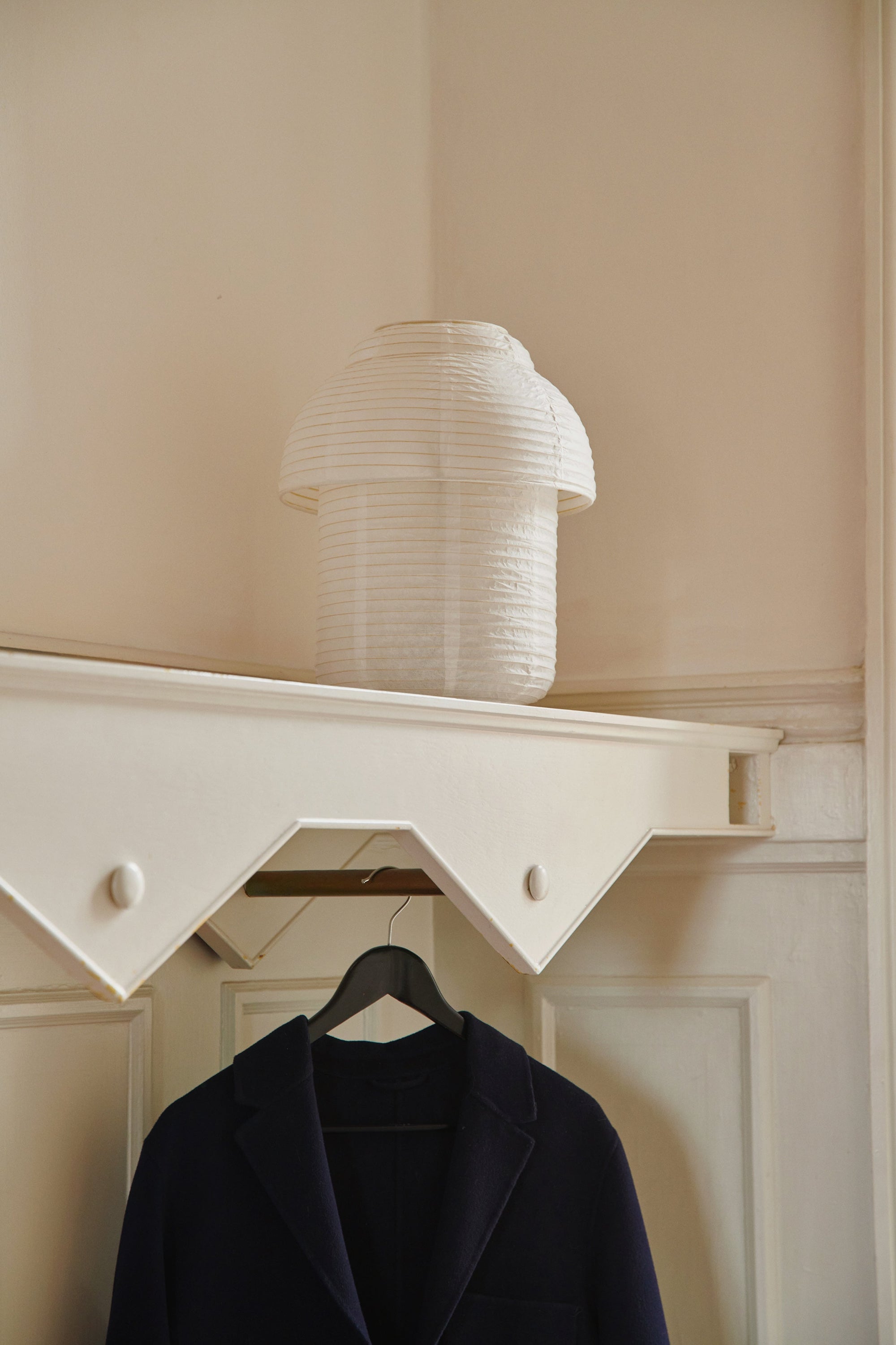 Made by Hand Papier Double Ø30 Table Lamp, an off-white pleated paper table lamp featuring a distinctive tiered, mushroom-like silhouette, designed to cast soft, ambient light.