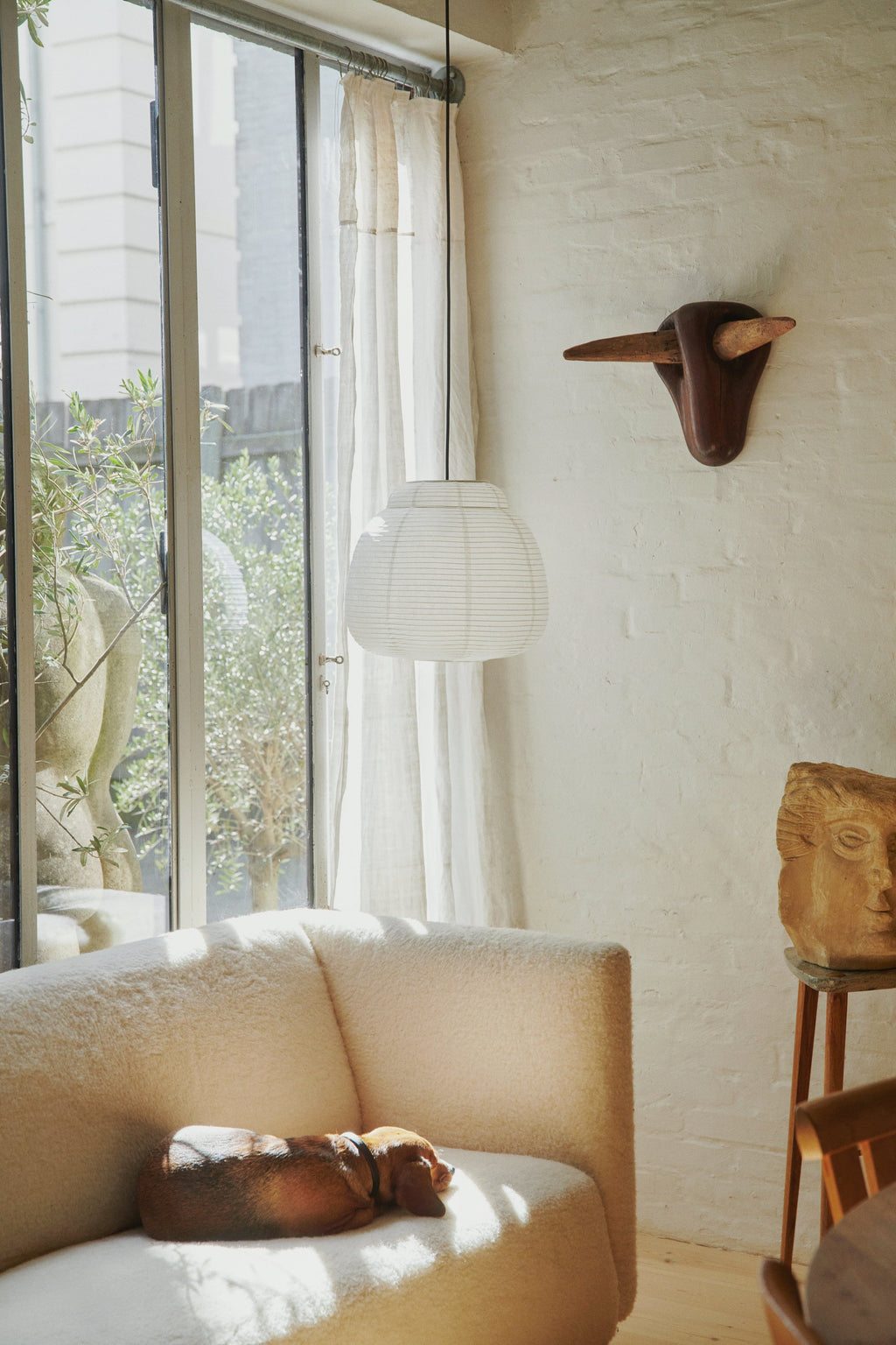 Made by Hand Papier Single Ø40 Pendant Lamp, a minimalist Japanese-inspired paper lantern with a delicate off-white ribbed paper shade and an organic rounded silhouette. This contemporary ceiling light provides soft ambient lighting, perfect for Scandinavian living rooms, Japandi dining areas, or cozy minimalist bedrooms.
