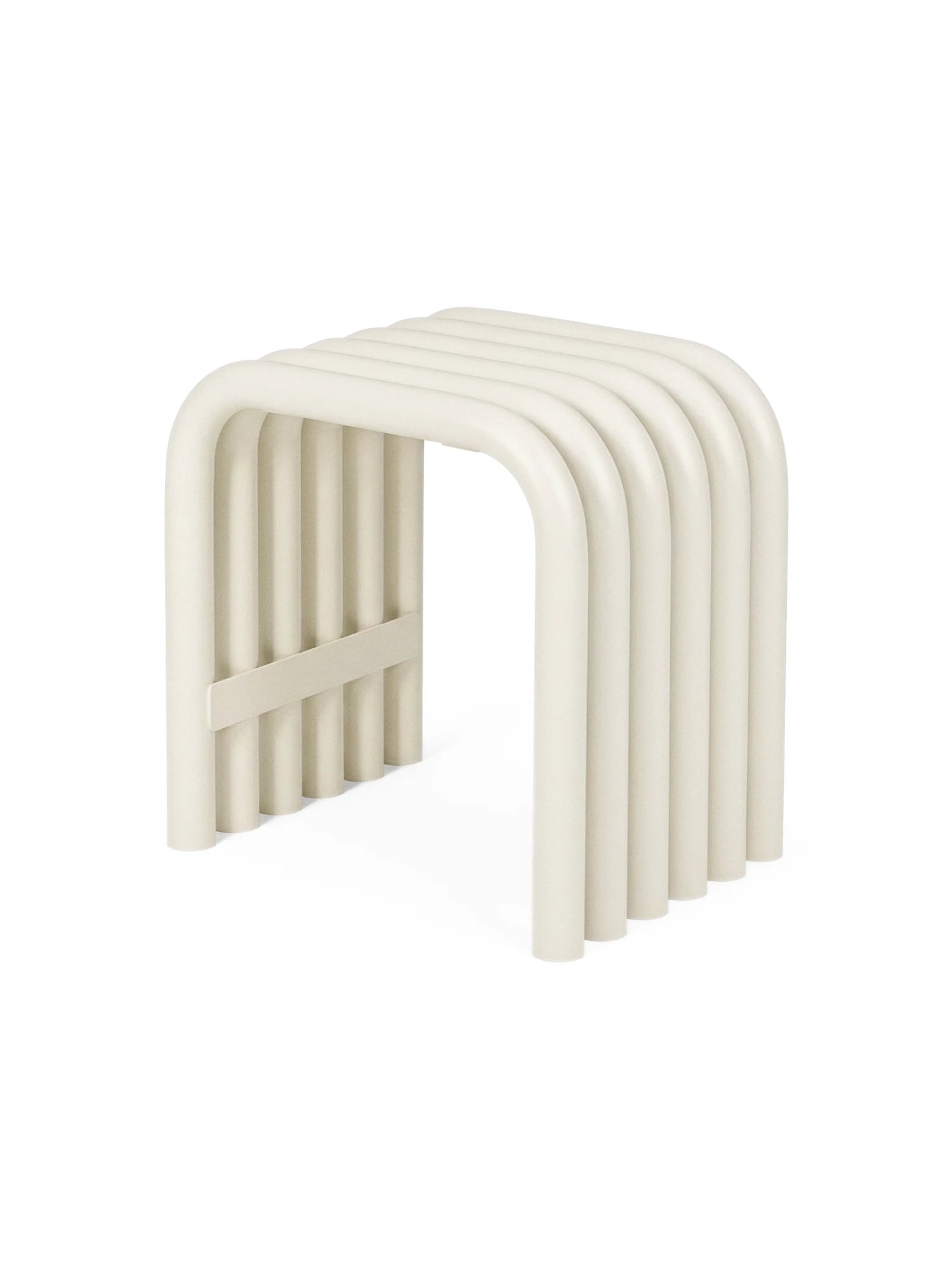 White metal stool with a minimalist design on a white background