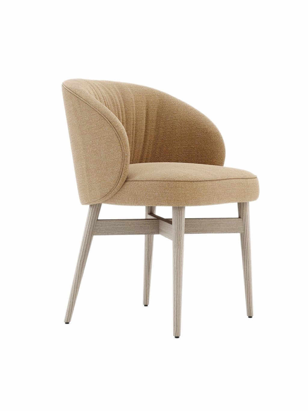 Domkapa Norah Chair, a contemporary dining chair featuring a softly curved, scoop-back silhouette upholstered in a warm beige textured fabric.