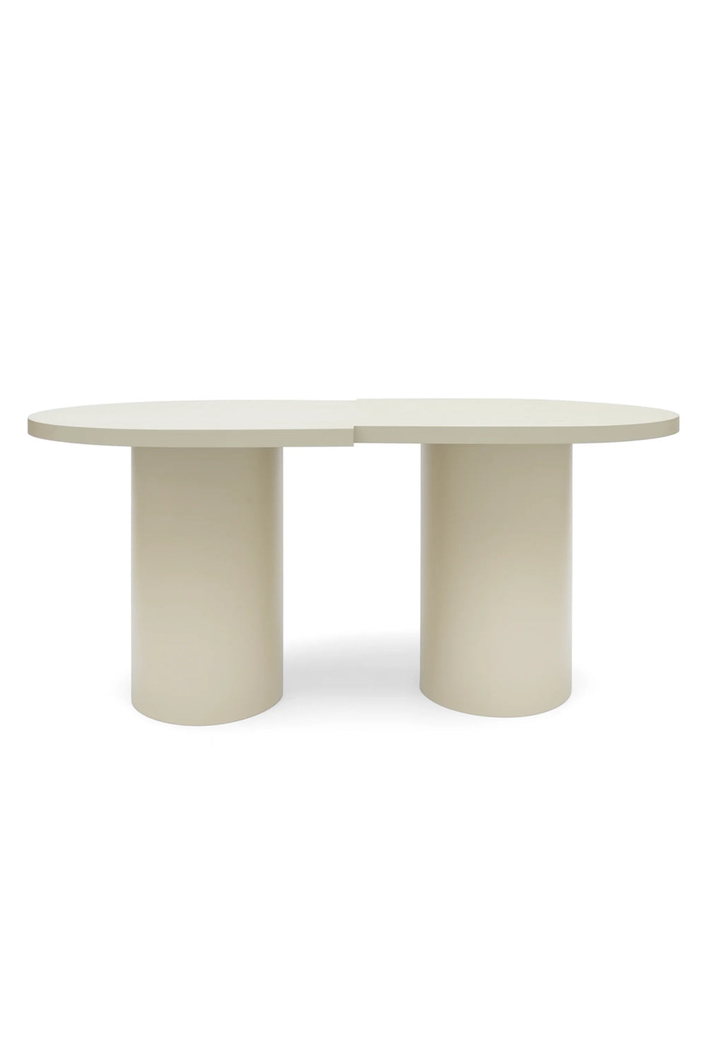 NG DESIGN Object 098 Dining Table, a contemporary oval table with two prominent cylindrical ivory-colored bases, presented on a white background. Ideal for a modern upscale dining room.