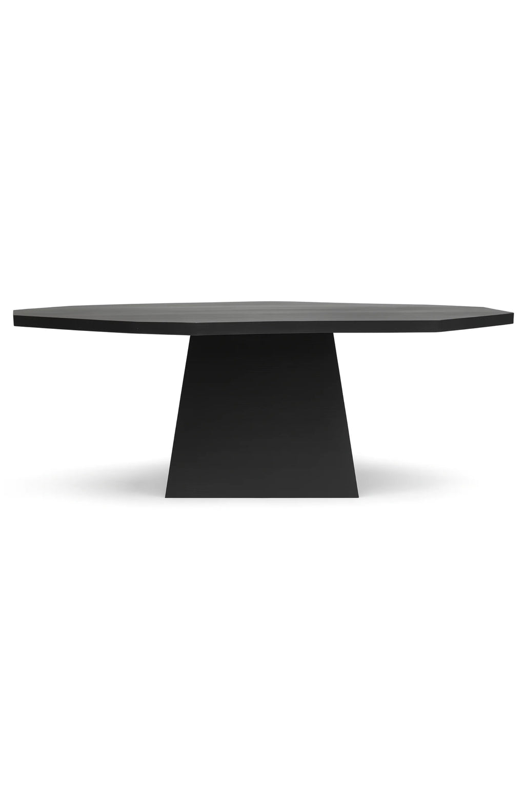 NG DESIGN Object 110 Dining Table, a luxurious modern dark gray wooden table with a polygonal top and thick pedestal base, displayed frontally on a white background. Perfect for contemporary dining spaces.