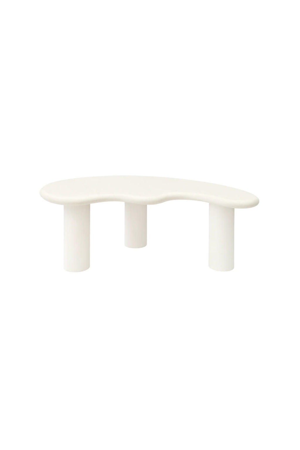NG DESIGN Object 078 Coffee Table, a minimalist, creamy white organic-shaped top on three cylindrical legs. This unique designer piece creates a luxury focal point. Ideal for modern living spaces.