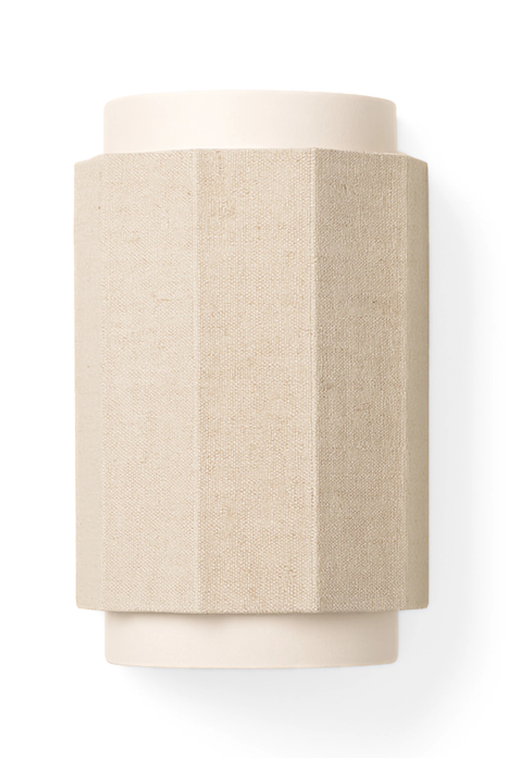 Beige cylindrical wall light fixture on a white background