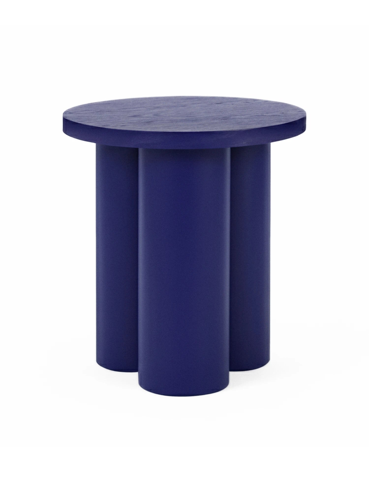 Blue round side table on a white background
