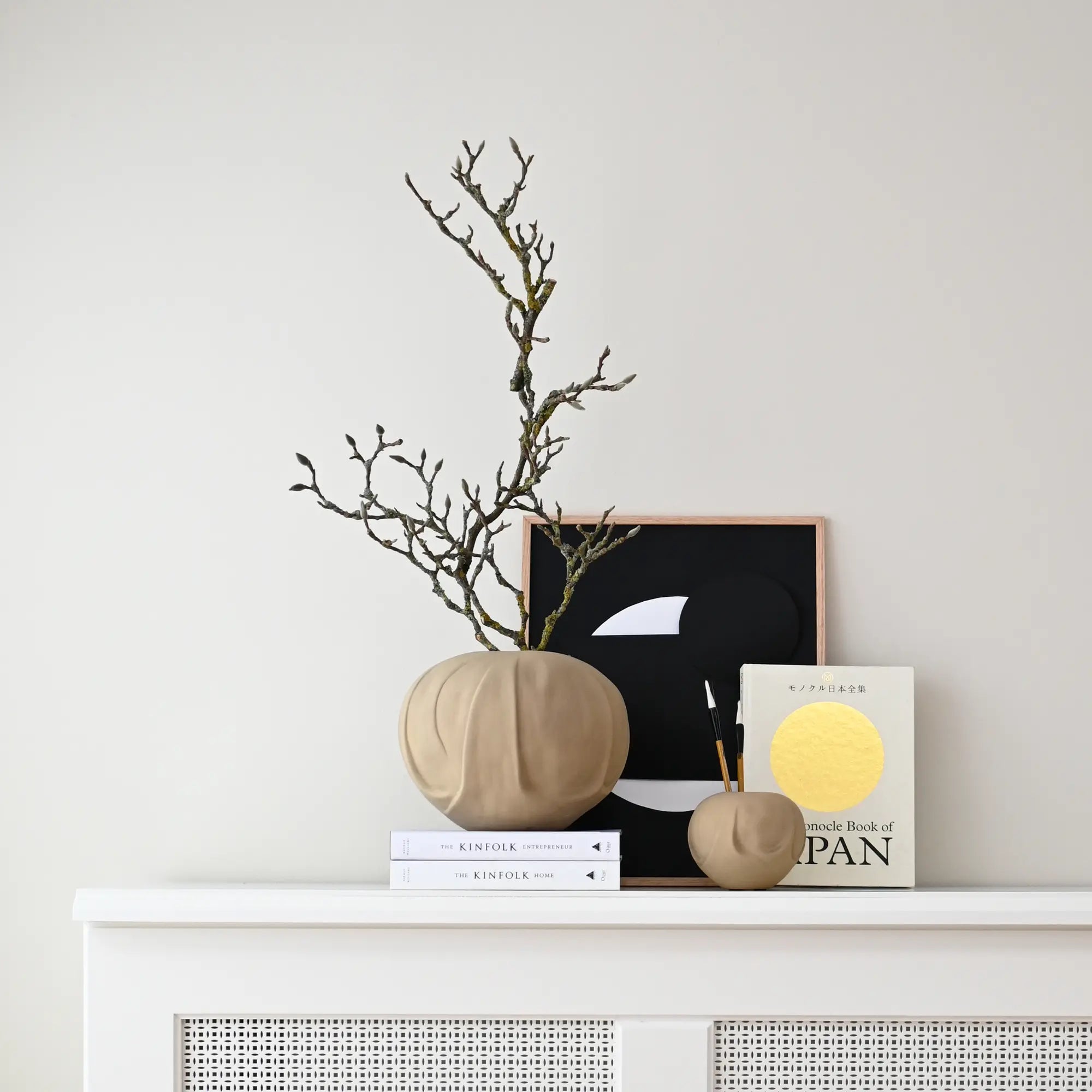 Orimono Vase - Medio sitting on a rustic wooden table with dried flowers in it
