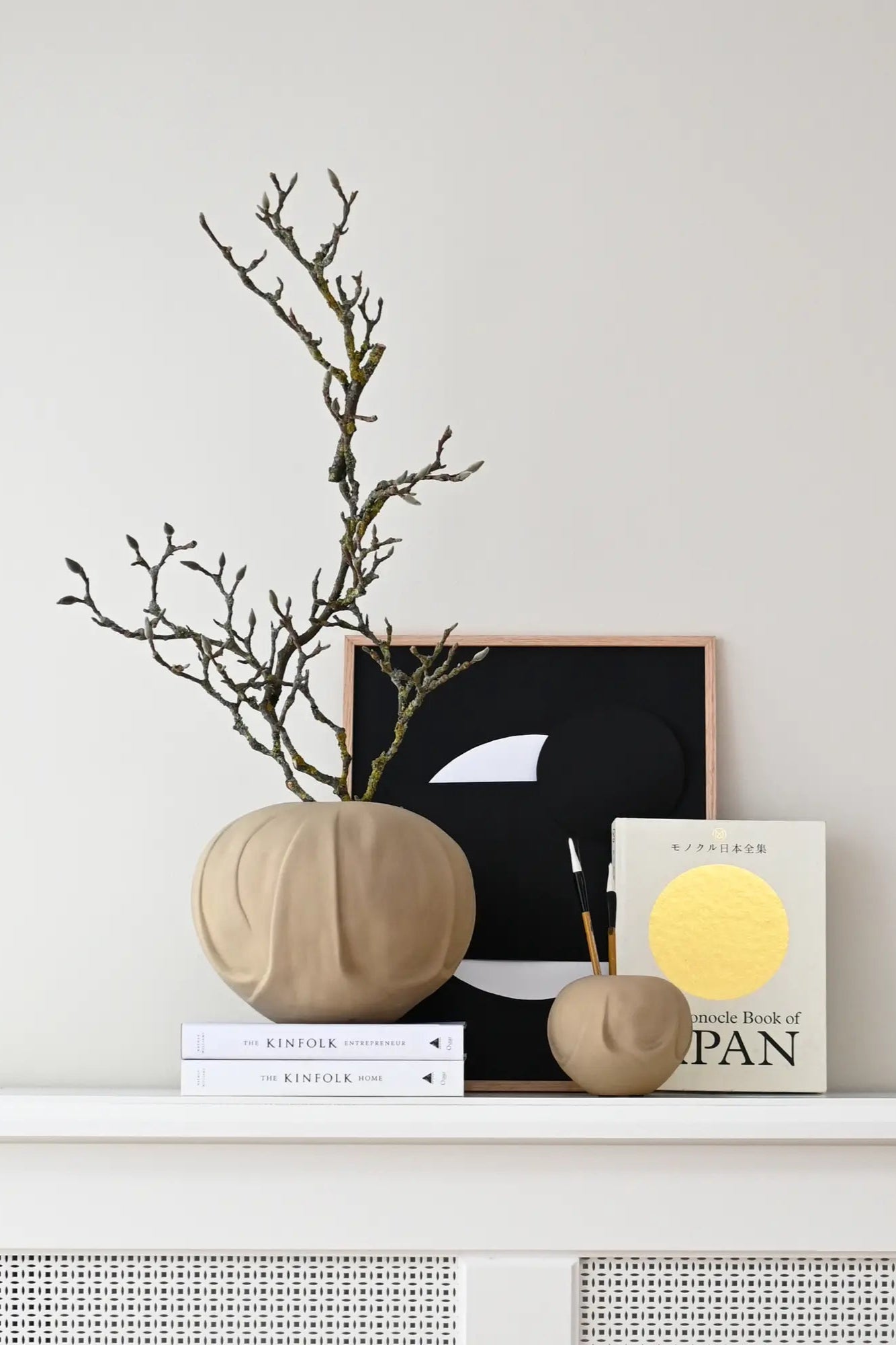 Orimono Vase - Medio sitting on a rustic wooden table with dried flowers in it