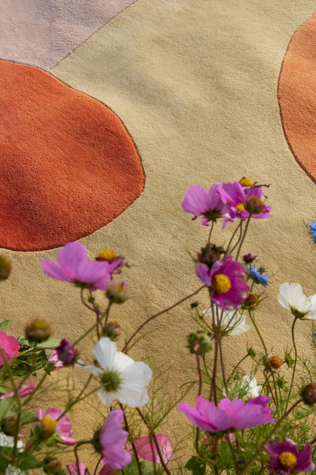 Beautiful handwoven wool rug with floral pattern in vibrant colors 